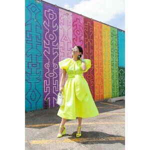 Christopher John Rogers Women's Flourescent yellow Puff Sleeve Dress - XS